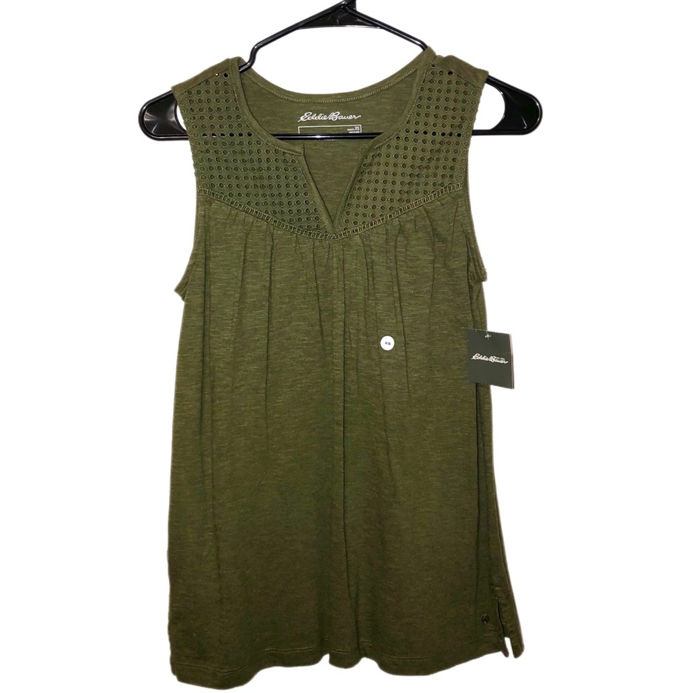 Eddie Bauer Eyelet Olive Green Flowy Tank Top